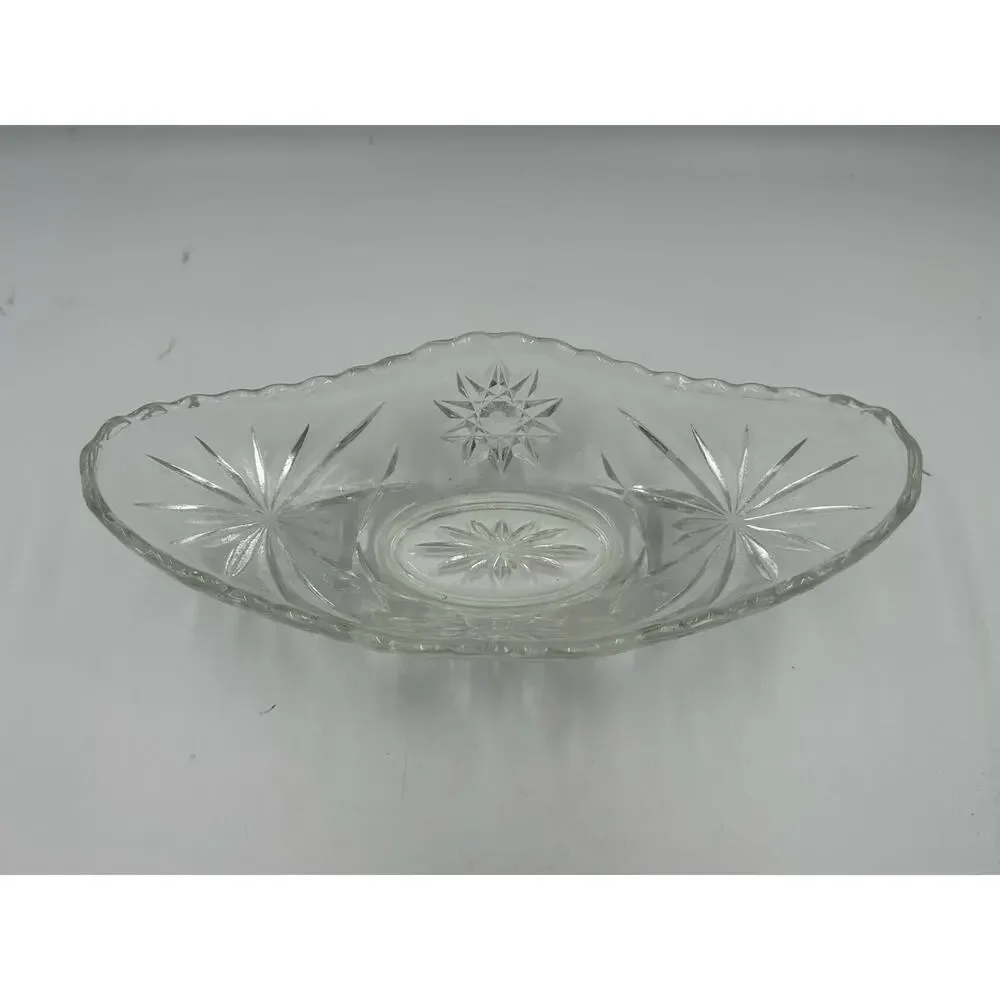 VTG Anchor Hocking EAPC Starburst Banana Split Dish Pressed Glass Relish Bowl 9